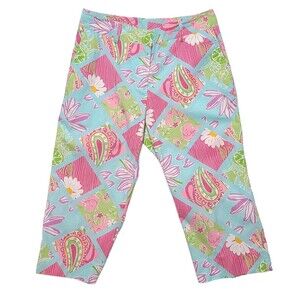 Lilly Pulitzer Crop/Capri Pants Women's 8 Pink Elephant Cotton Pocket Resort